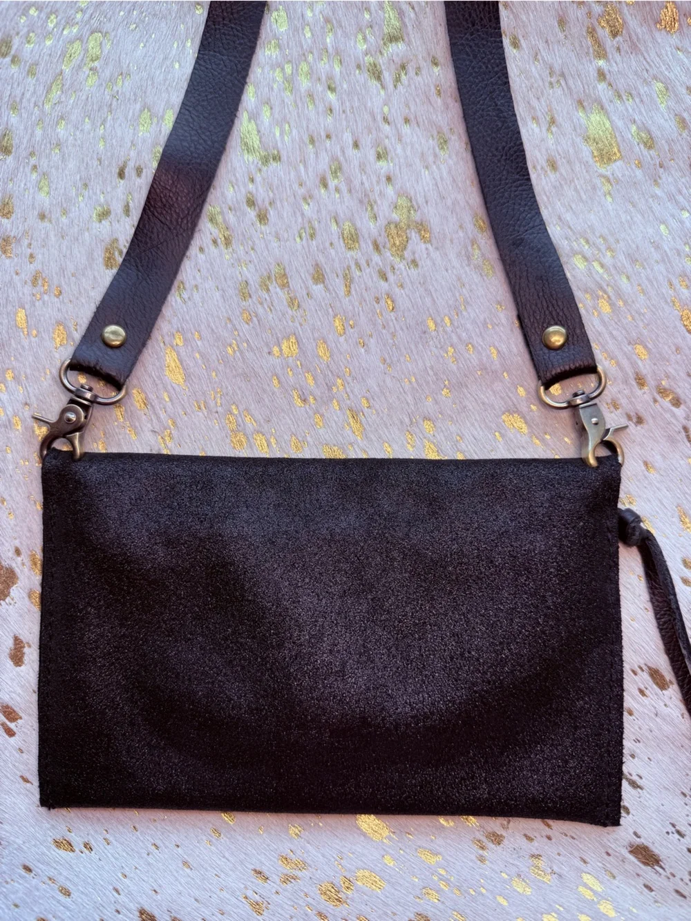 Keep it Gypsy Black Leather Crossbody Western Chic Boho Festival Cowhide Bag